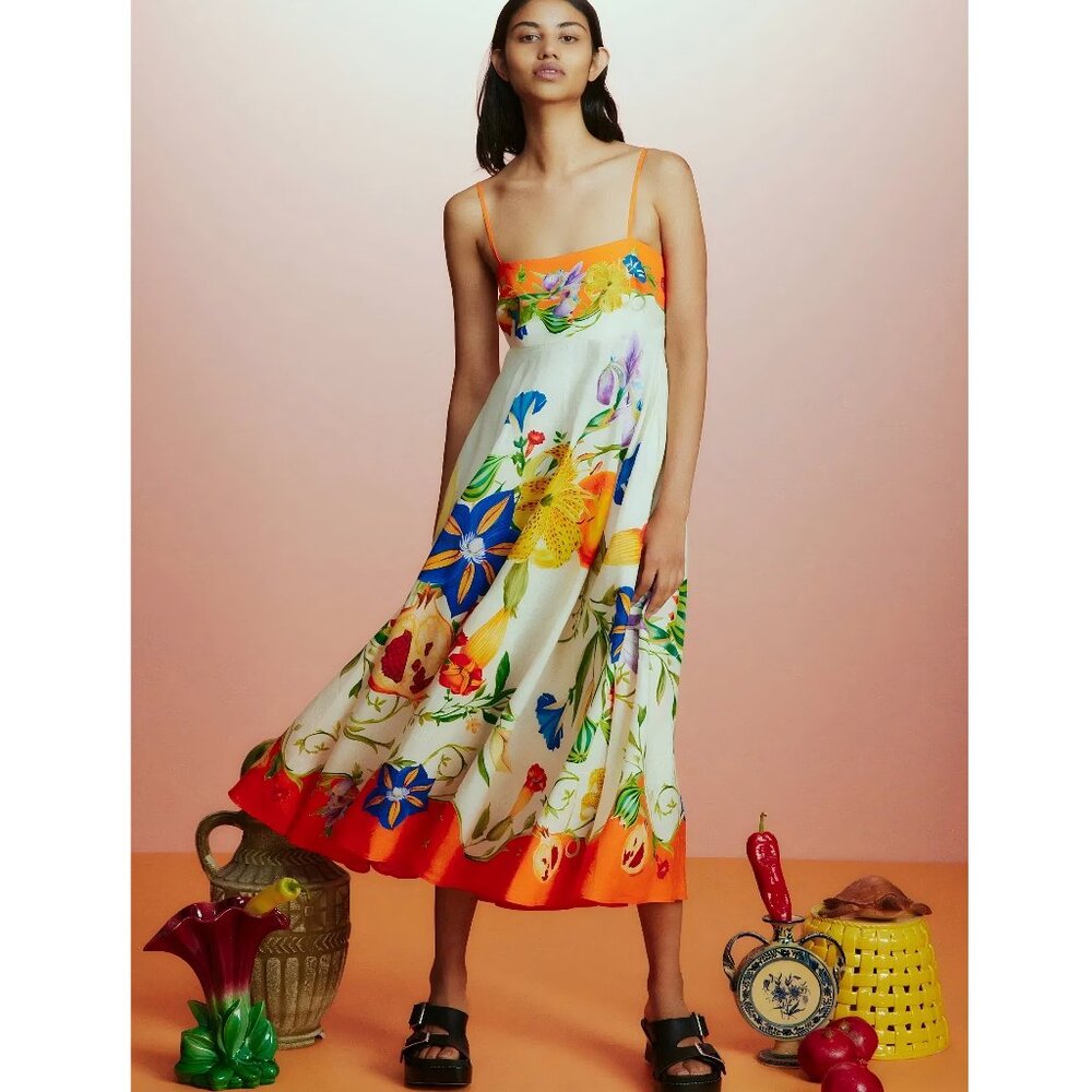 Alemais Flores Floral-print Linen Midi Dress